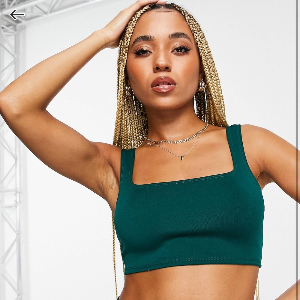 ASOS slinky green crop top straight neck